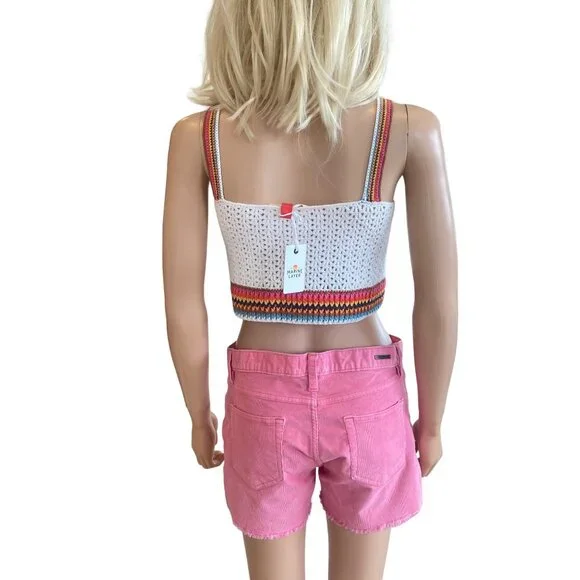 NWT Marine Layer $118 Crochet Crop Top W's XS Caro Tank White Rainbow Trim - Picture 9 of 16